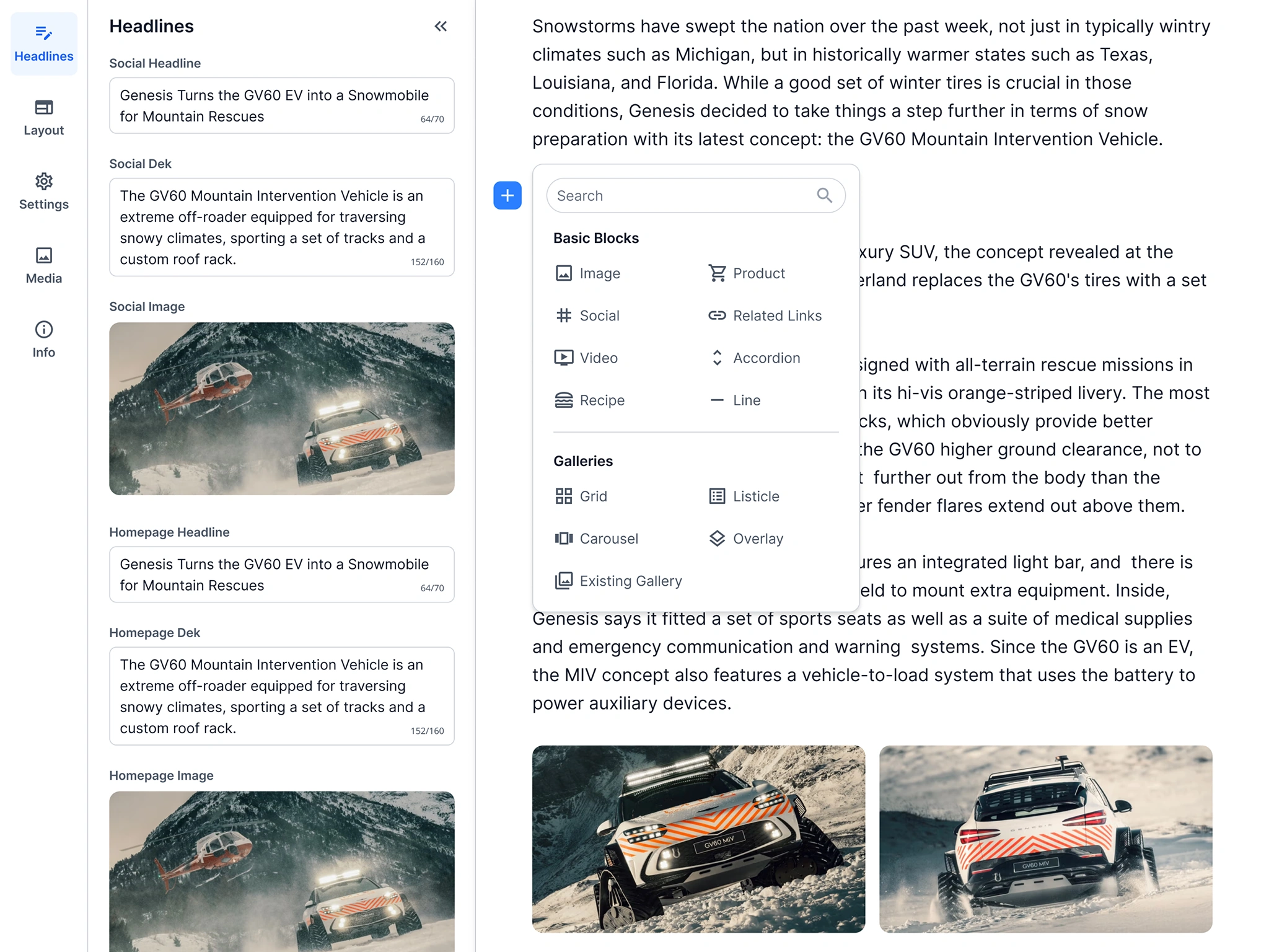 Add images and other content by clicking the plus button in any empty area, or by typing a forward slash. This streamlined design keeps block options readily available, supports future block types, and is fully keyboard accessible.