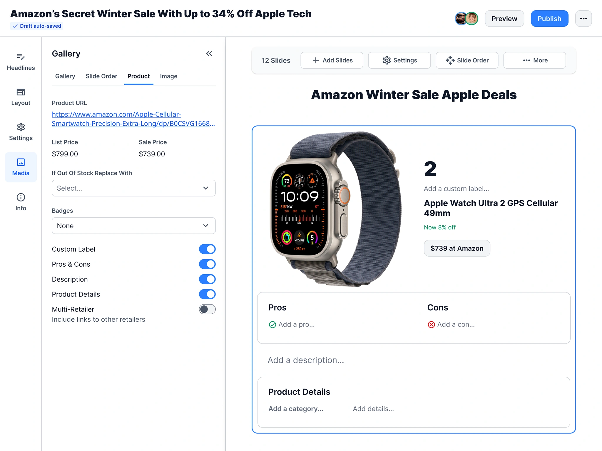 This is what a product slide looks like before the details are filled in.